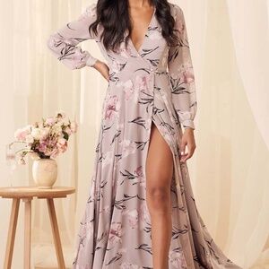 LULUS YOU DUSTY FLORAL PRINT WRAP DRESS